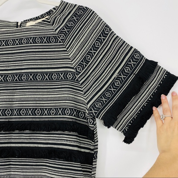NWT Ellison Black Fringe Trim Printed Shift Dress - Picture 3 of 7
